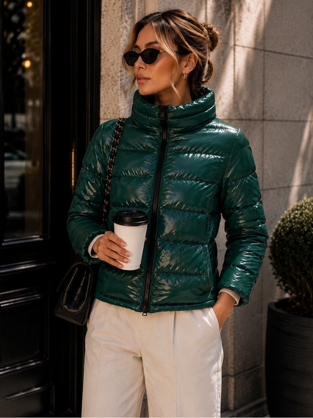 Herno Shiny Deep Green Quilted Puffer Jacket